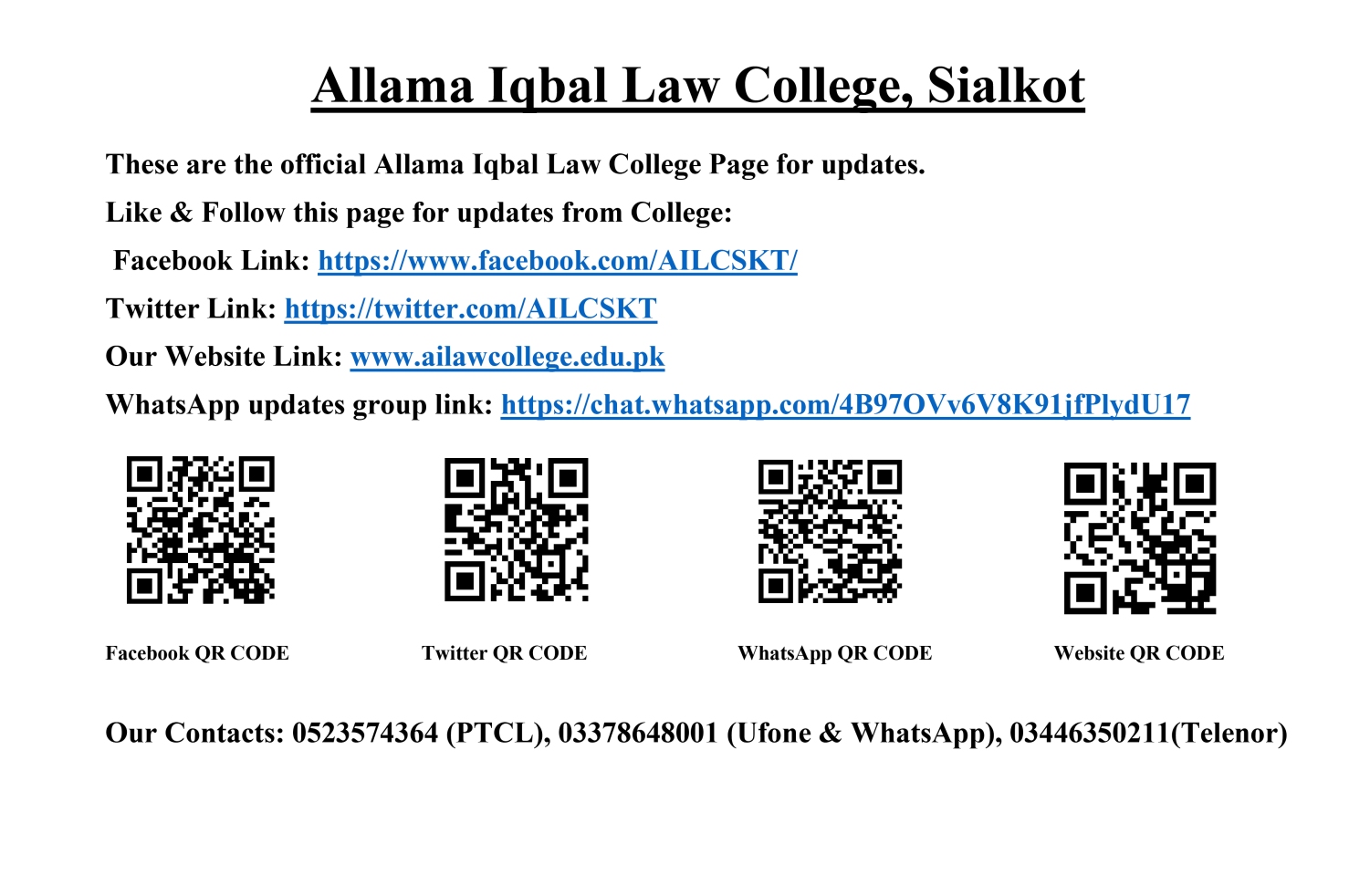 These are the official Allama Iqbal Law College Page for updates